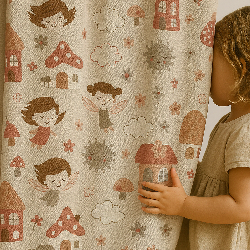Whimsical Fairy Tale Linen Curtains for Kids – Light Filtering or 100% Blackout – Custom Sizes – All Heading Styles-4