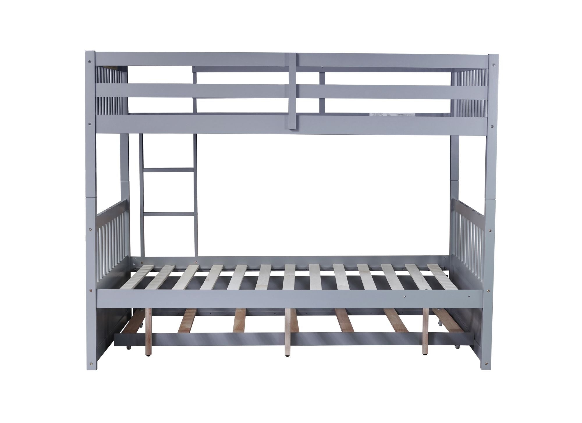 Family-Friendly Full Over Full Wood Bunk Bed with Twin Trundle, Ladder, Guardrails, Gray | Just Better Bunk Beds