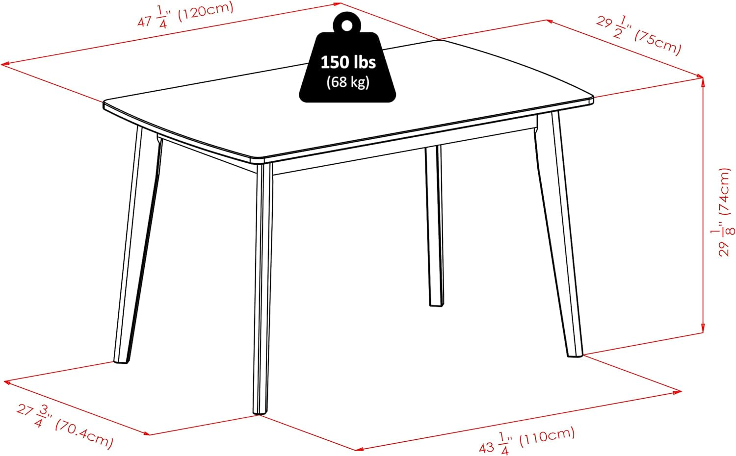 Shaye Walnut Dining Table Solid Wood 47.2 Inch Length
