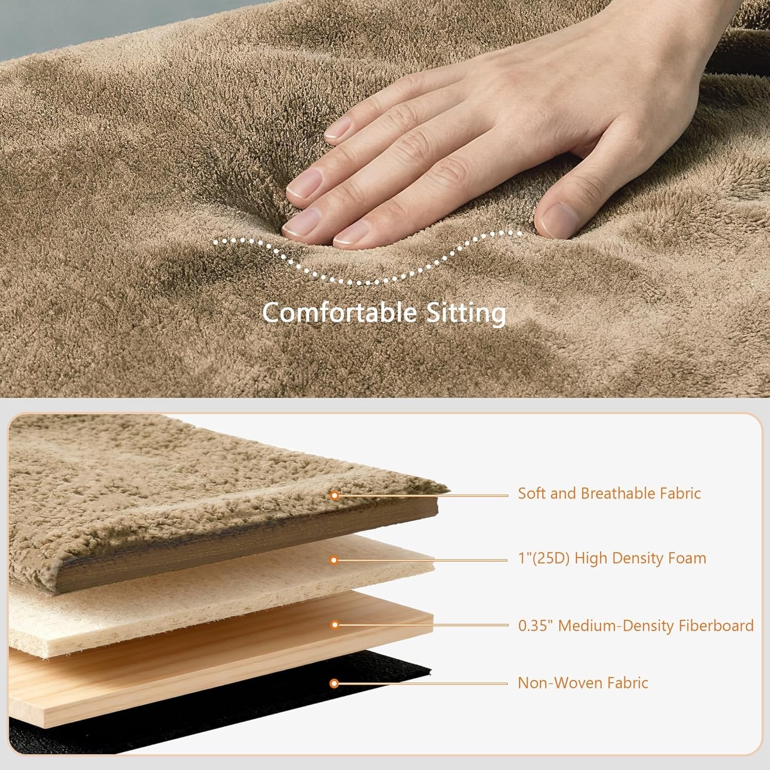 Brown 43 Inch Folding Storage Ottoman Sherpa Fabric