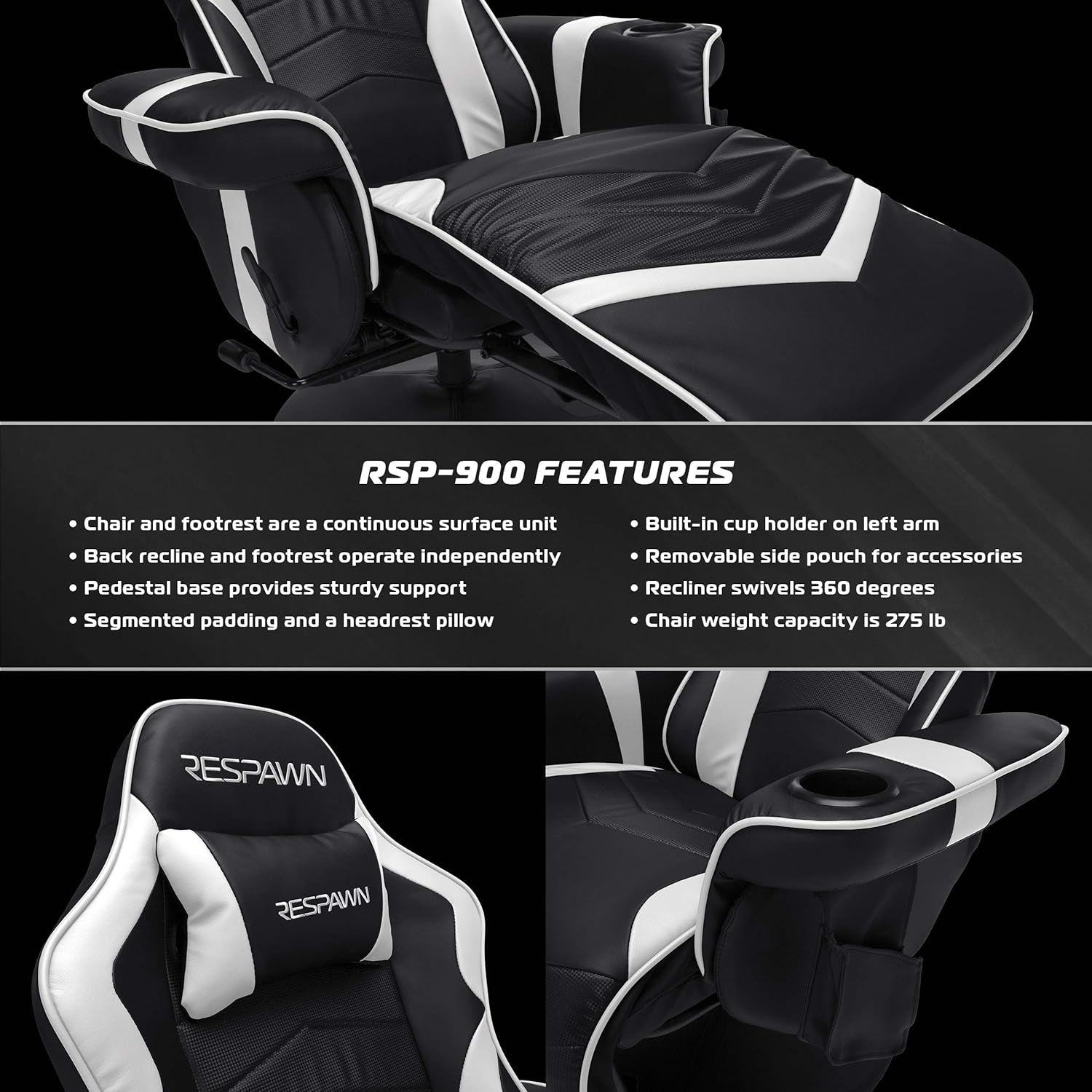 White Gaming Recliner Cupholder And Adjustable Footrest