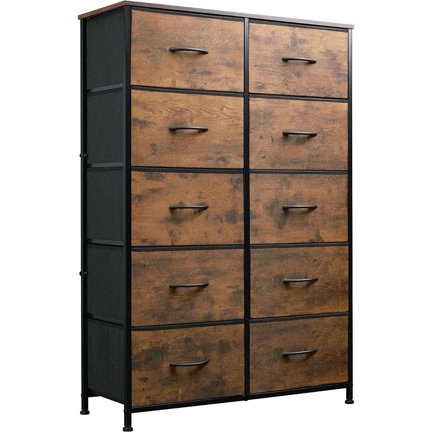 Tall Rustic Brown Dresser With 10 Deep Drawers For Bedroom