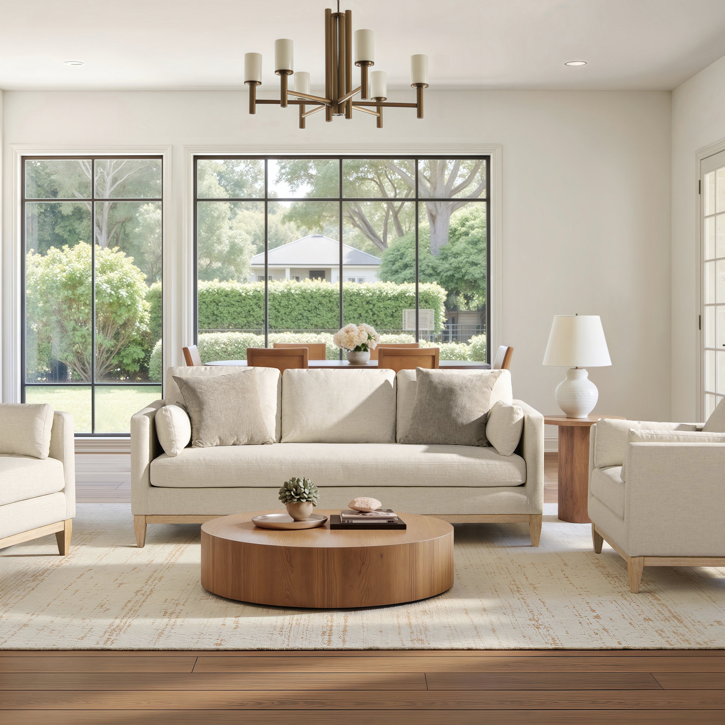 Knox 84' Modern Farmhouse Sofa, Flax White Linen
