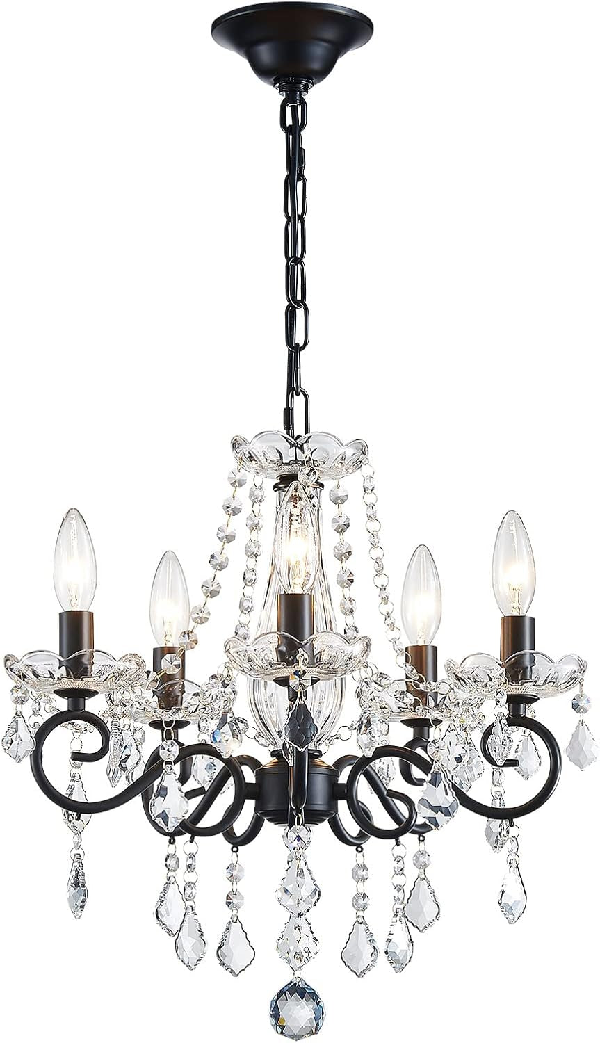 Small Black Crystal Chandelier Pendant Light Fixture-0