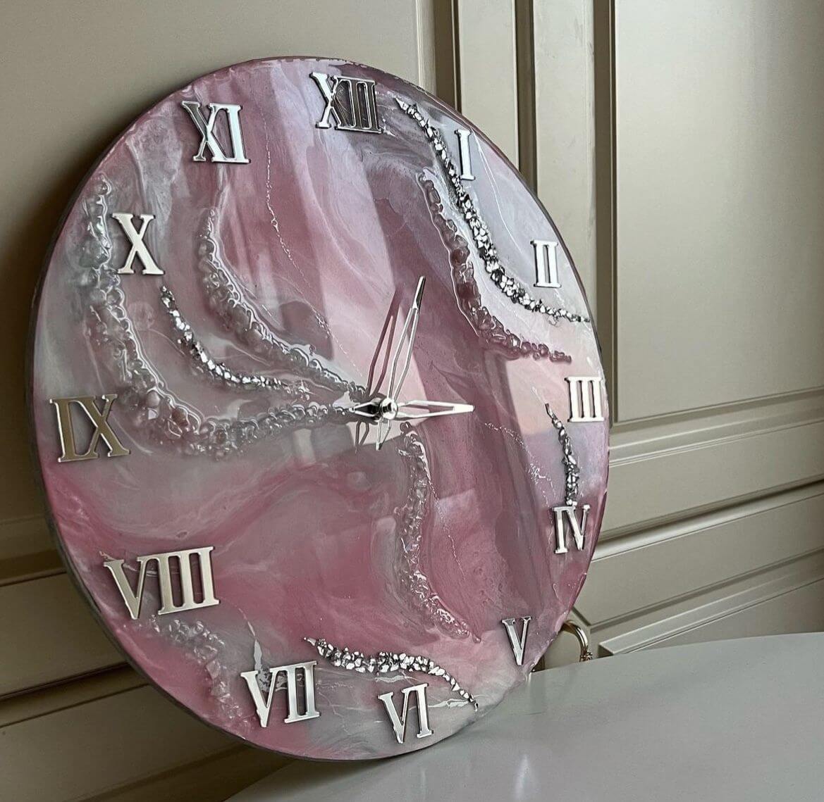 Pink and Grey Abstract Epoxy Resin Wall Clock For Home Decor-0