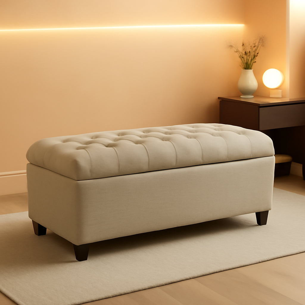 Tufted ExtraLarge Storage Ottoman Bench Hinged Lid