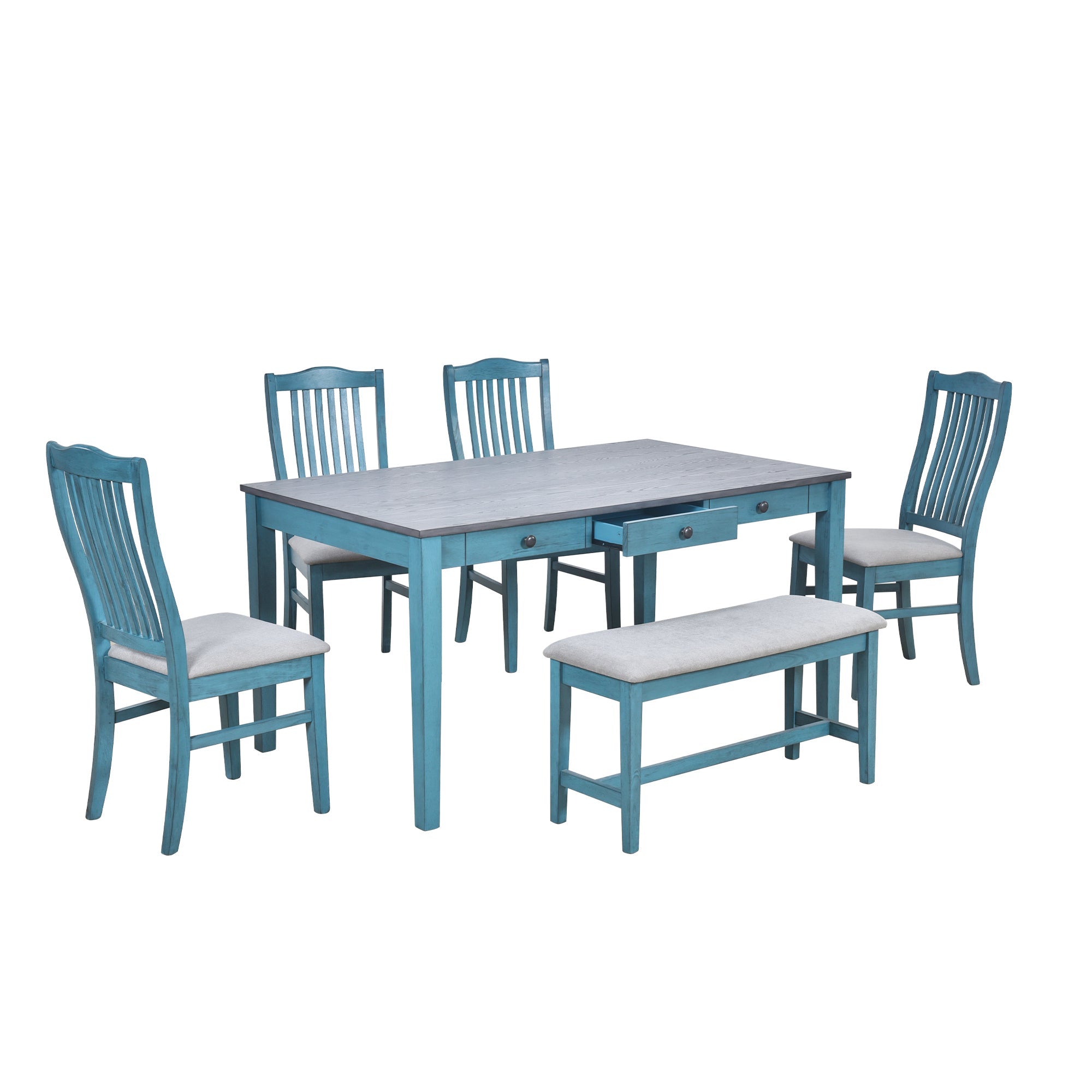 Mid-Century 6-Piece Wood Dining Table Set-2