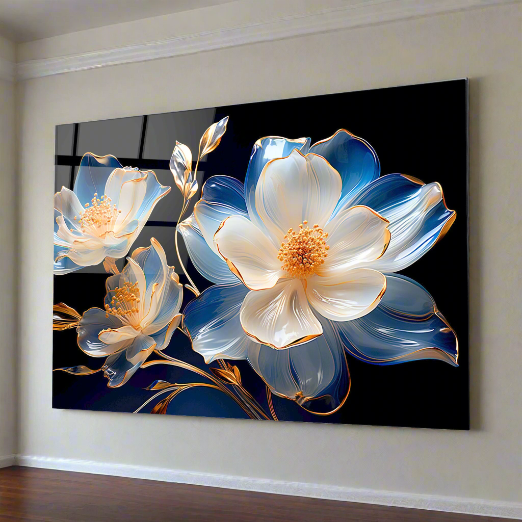 Tempered glass wall art Glass transparent flowers