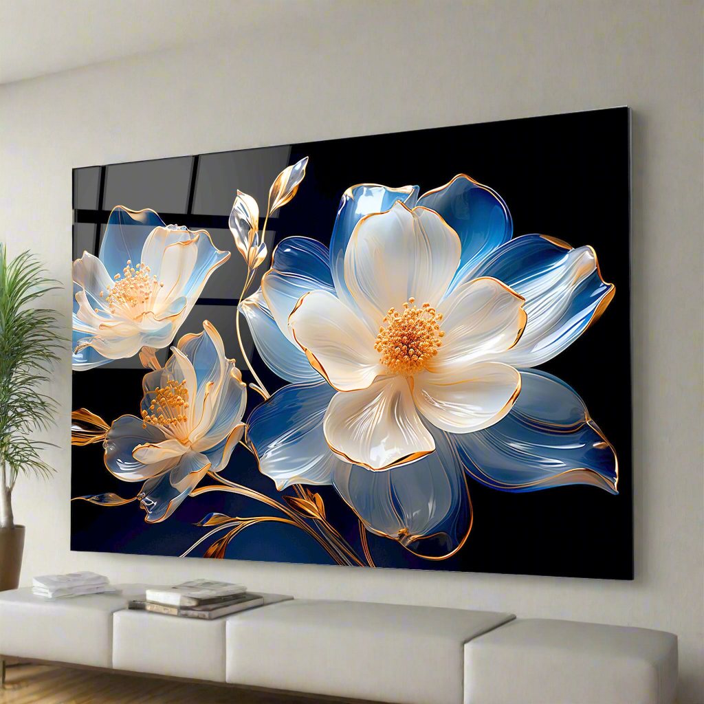 Tempered glass wall art Glass transparent flowers