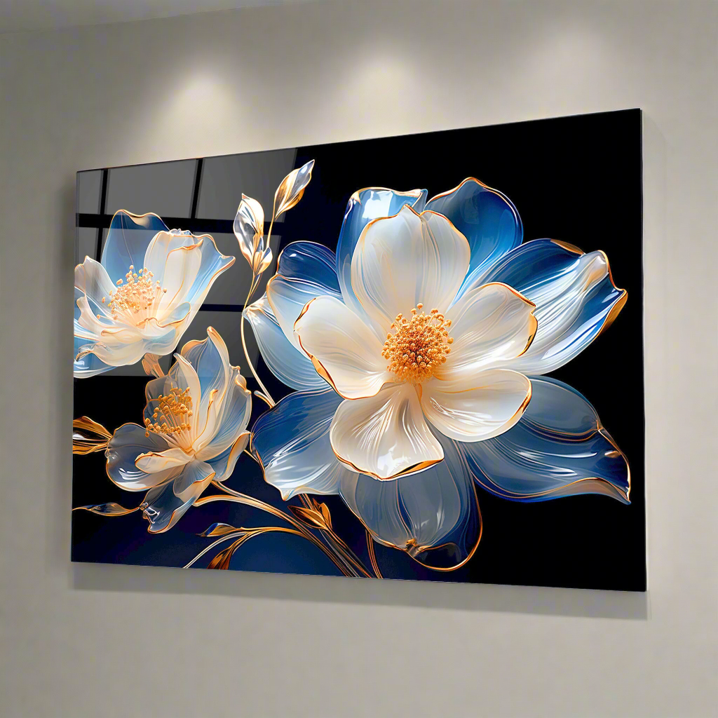 Tempered glass wall art Glass transparent flowers