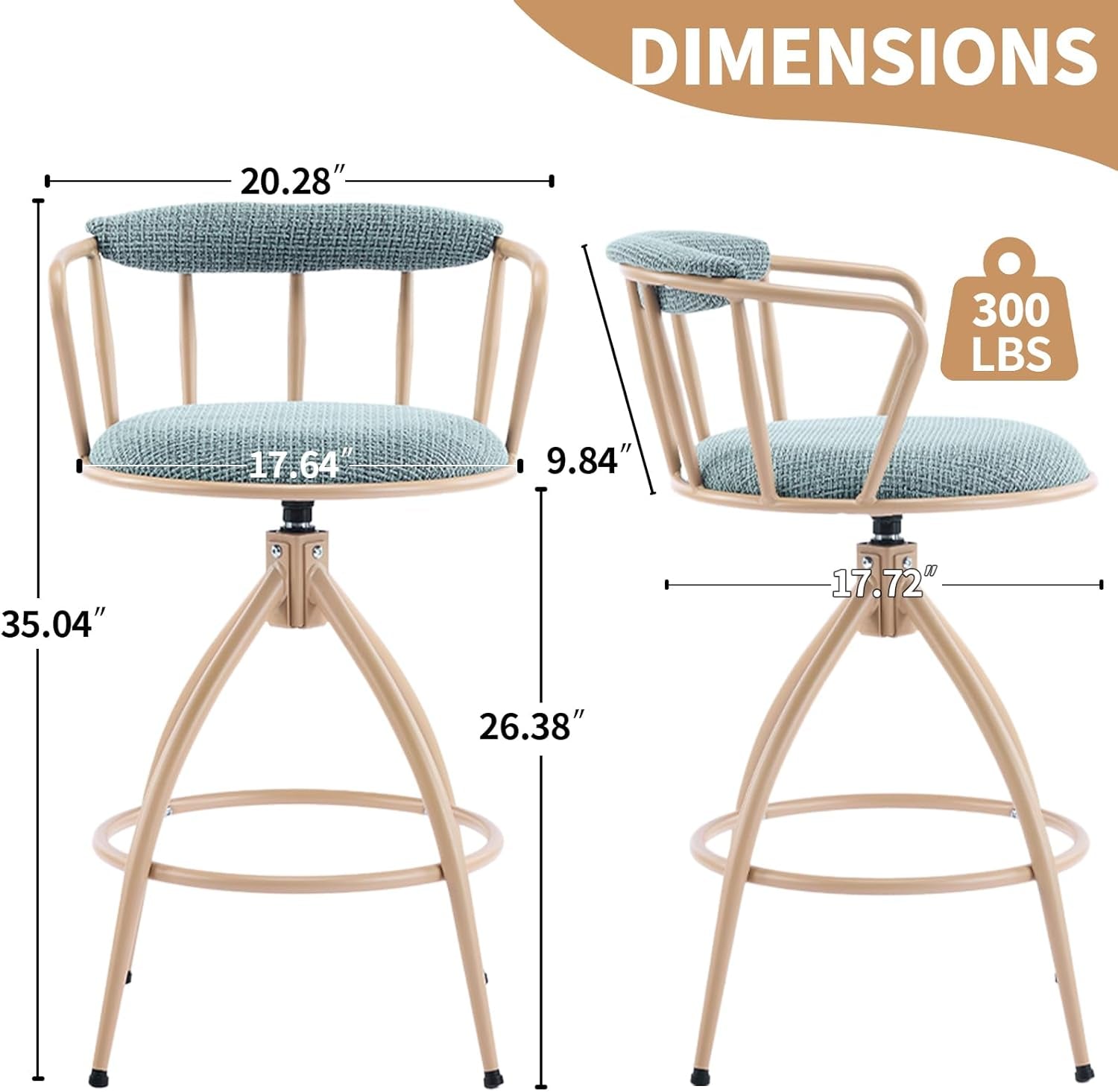 Stylish Chenille Swivel Bar Stools Set of Two