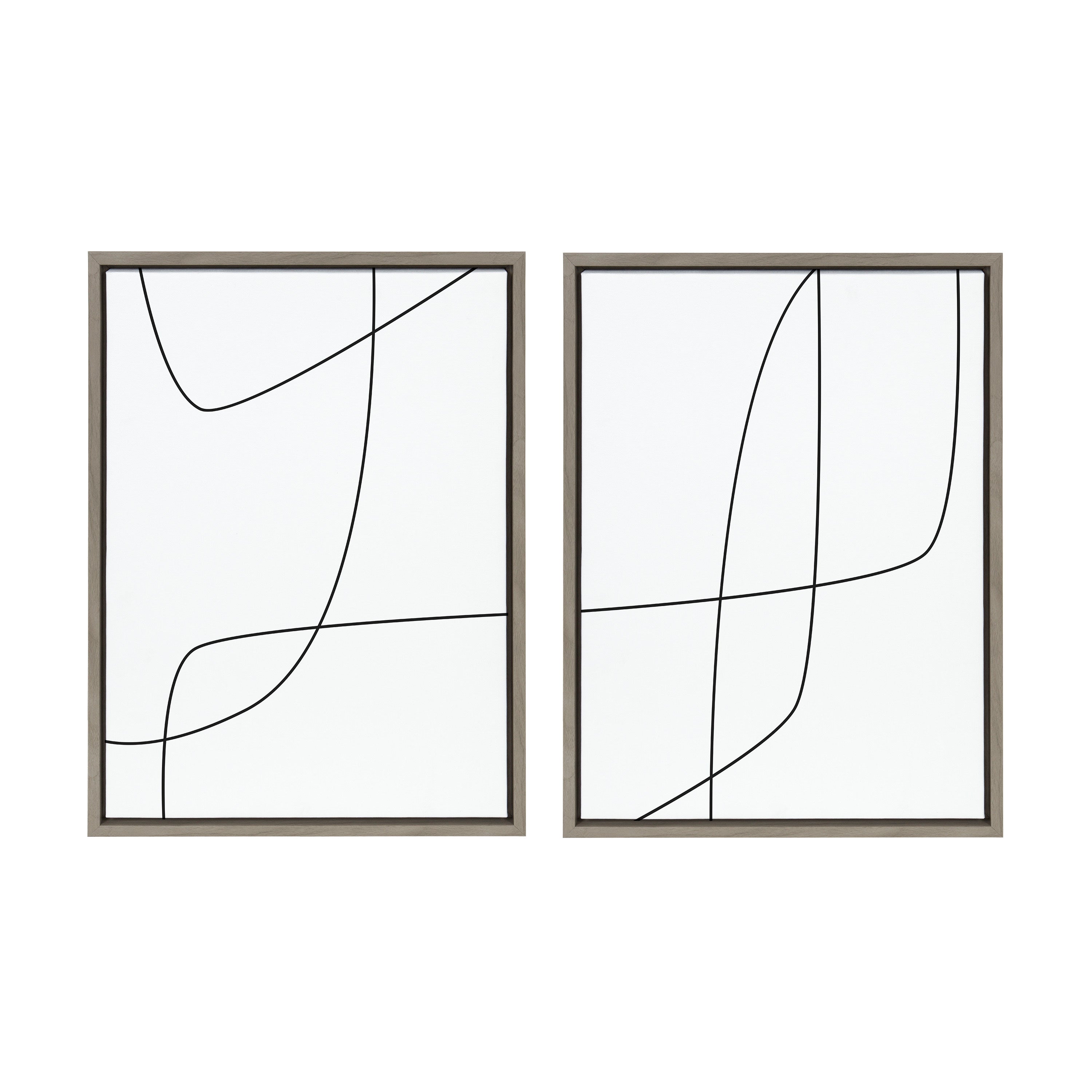 Sylvie Modern Line Abstract 3 and 4 Black and White Framed Canvas by The Creative Bunch Studio