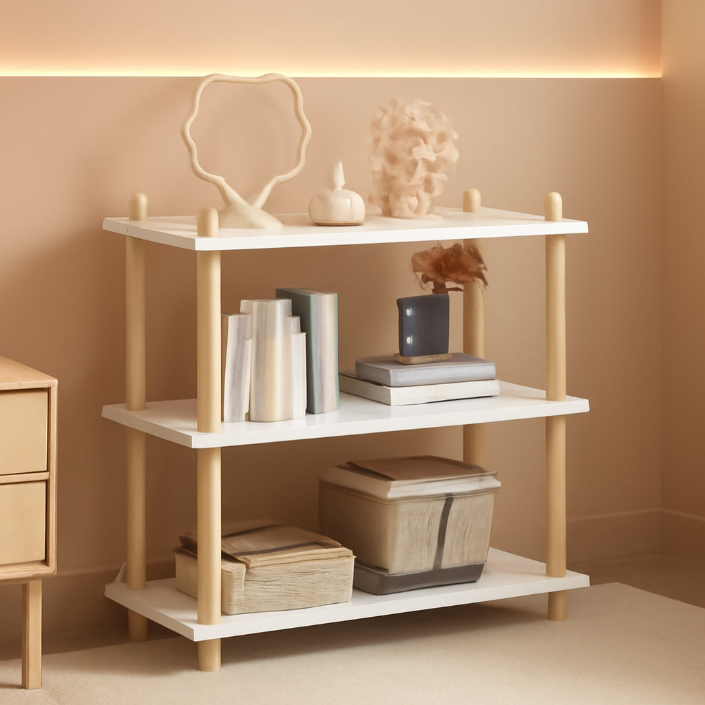 Three Tier White Bookcase Free Standing Display Rack