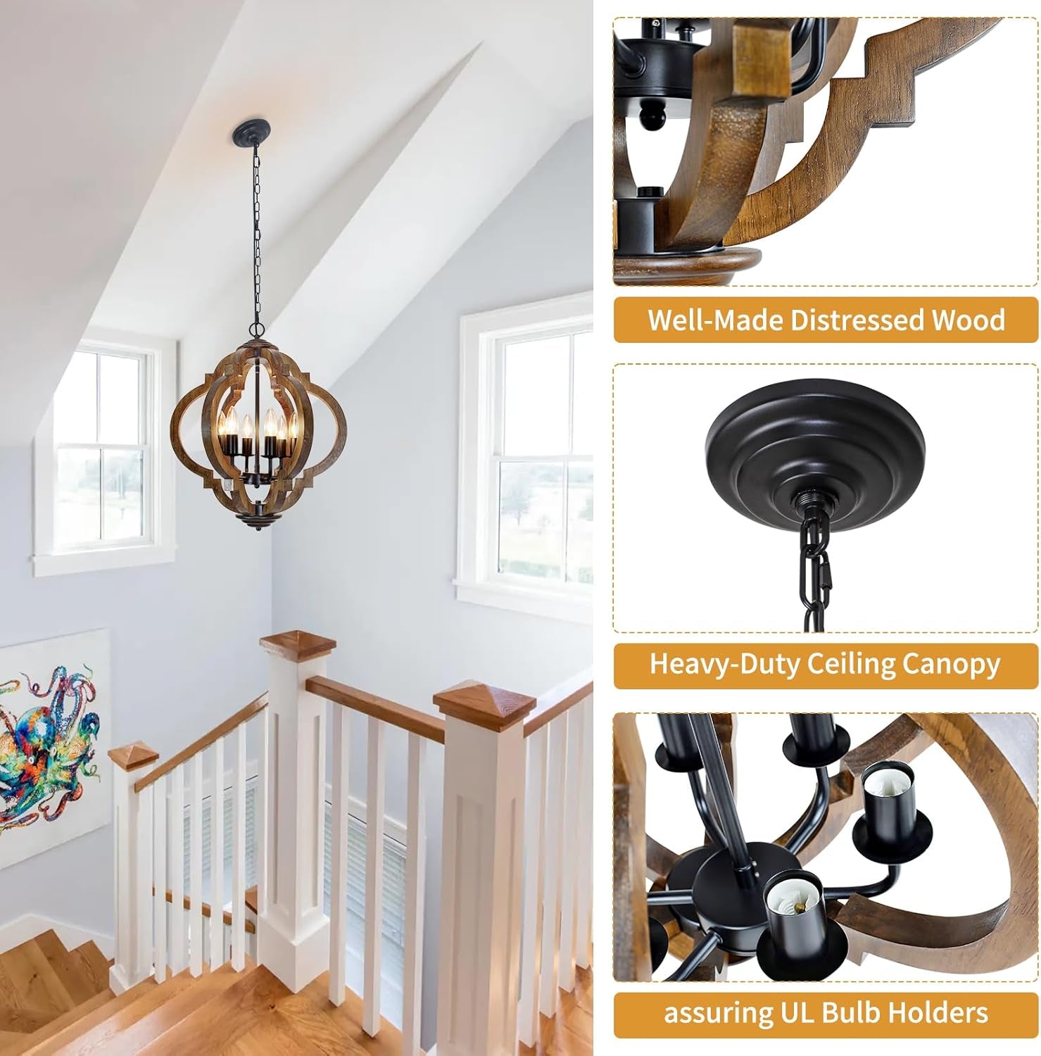 Six Light Farmhouse Chandelier Rustic Black Metallic-3