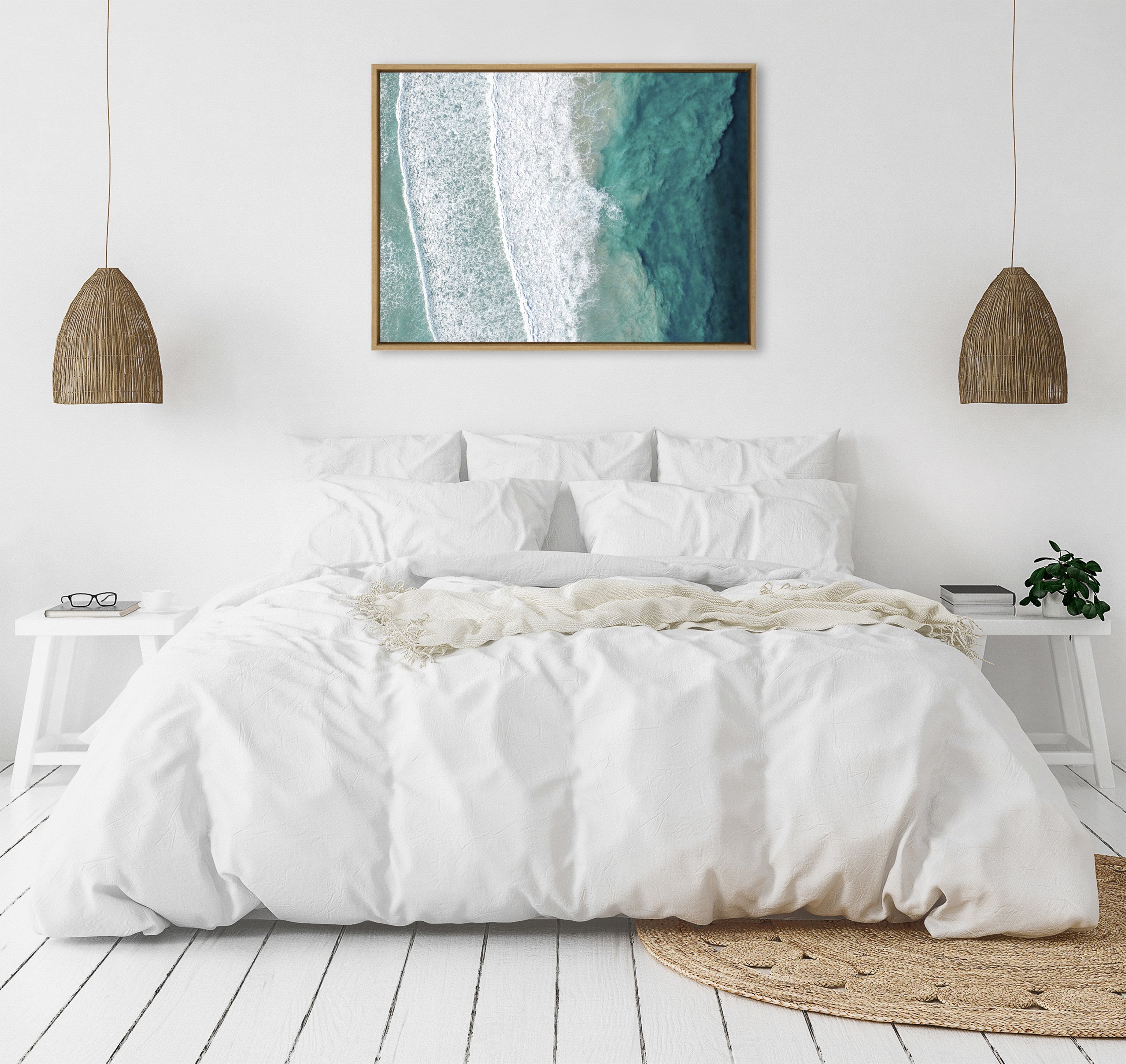 Sylvie Ocean Waves by the Bay Framed Canvas by The Creative Bunch Studio