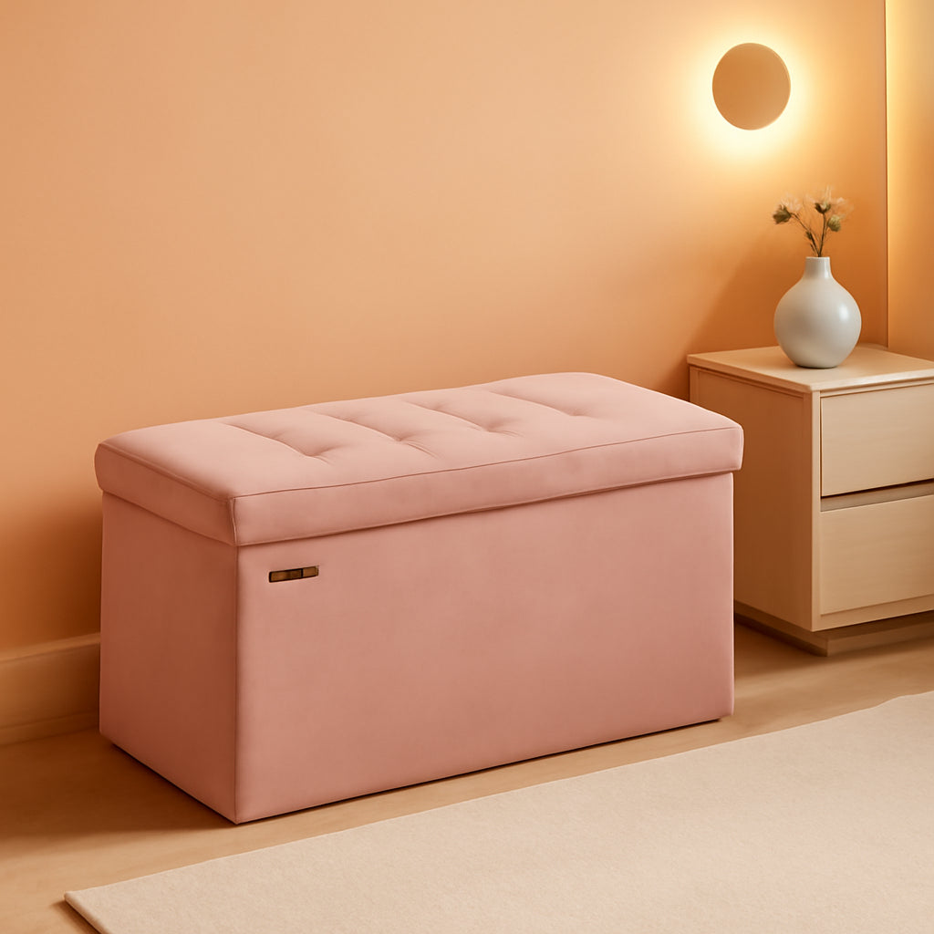 Jelly Pink Foldable Storage Ottoman Bench 15x30x15