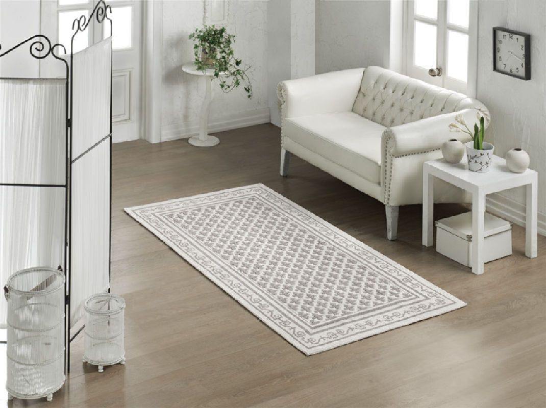 Pearl 100% Cotton Washable Bohemian Area Rug - Light Gray and Off-White