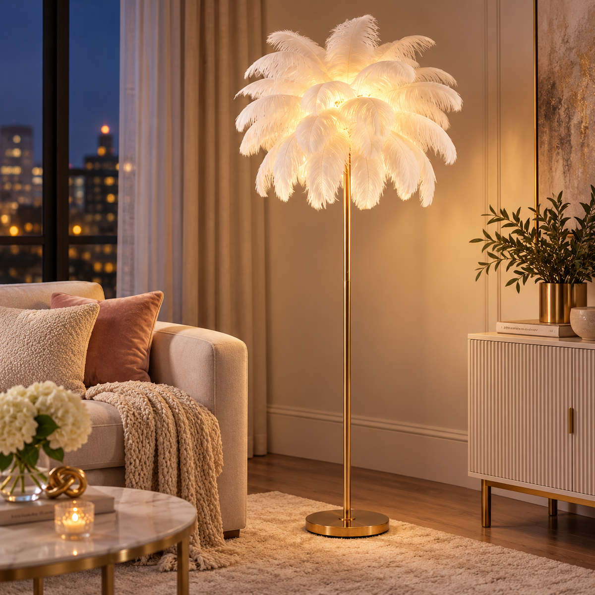 Luxury Ostrich Feather Floor Lamp, 160cm Tall Modern Standing Light with 58+ Extra-Full 45cm Lengthened Feathers