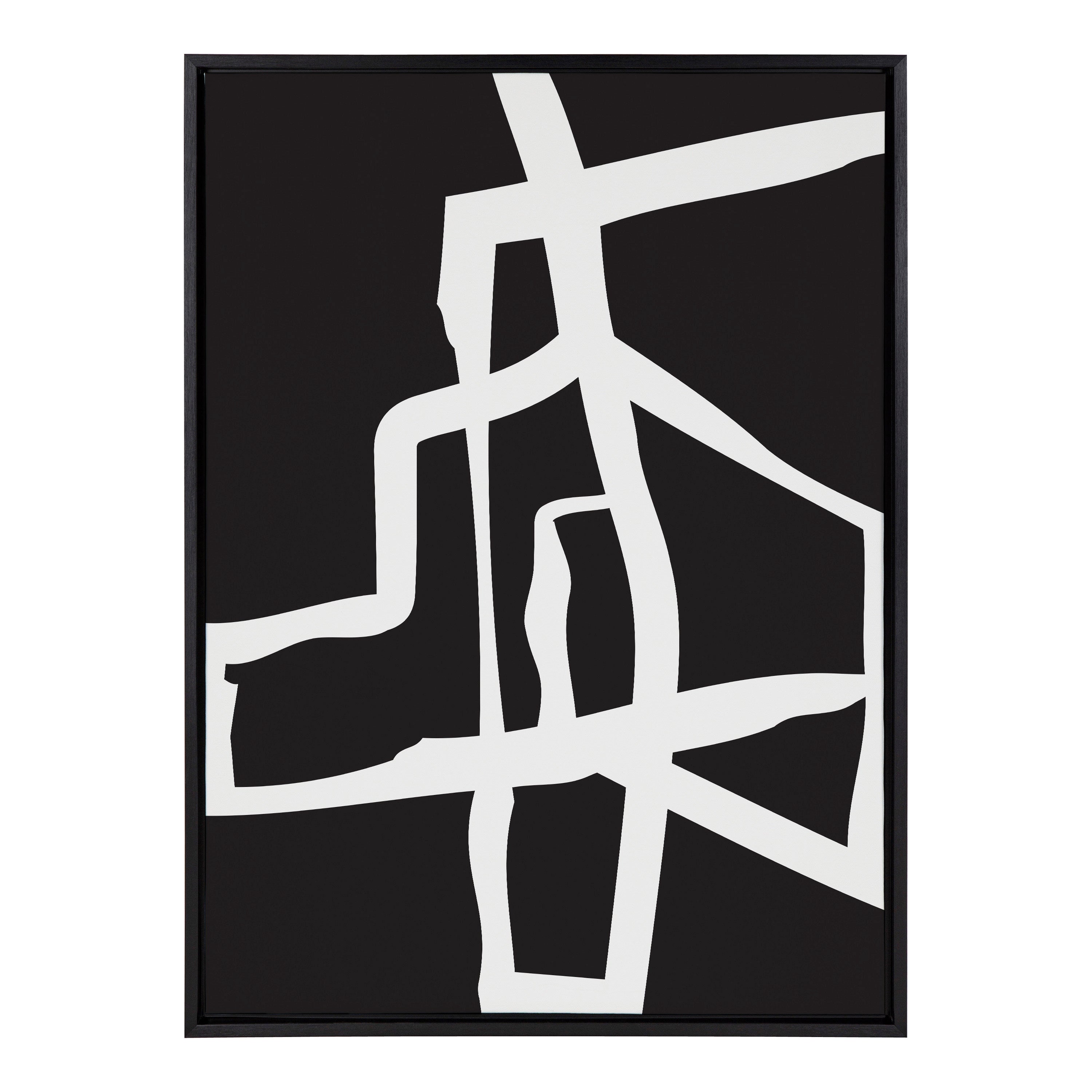 Sylvie Bold Sophisticated Abstract White Stroke Framed Canvas by The Creative Bunch Studio