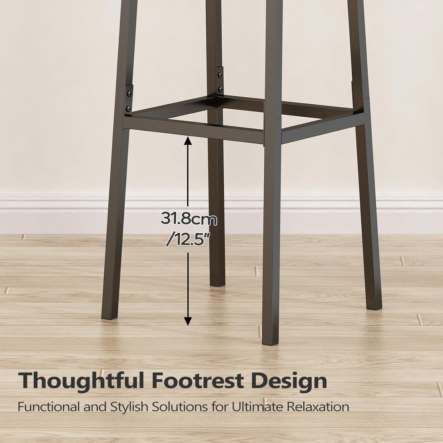 Industrial Tall Bar Stool Set Backrest Footrest Black