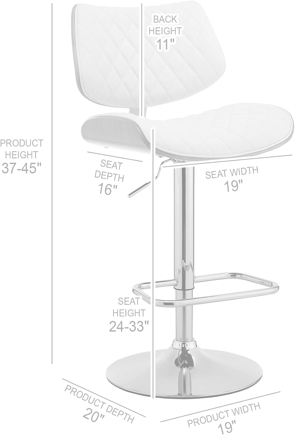 Grey Faux Leather Swivel Bar Stool With Adjustable Height