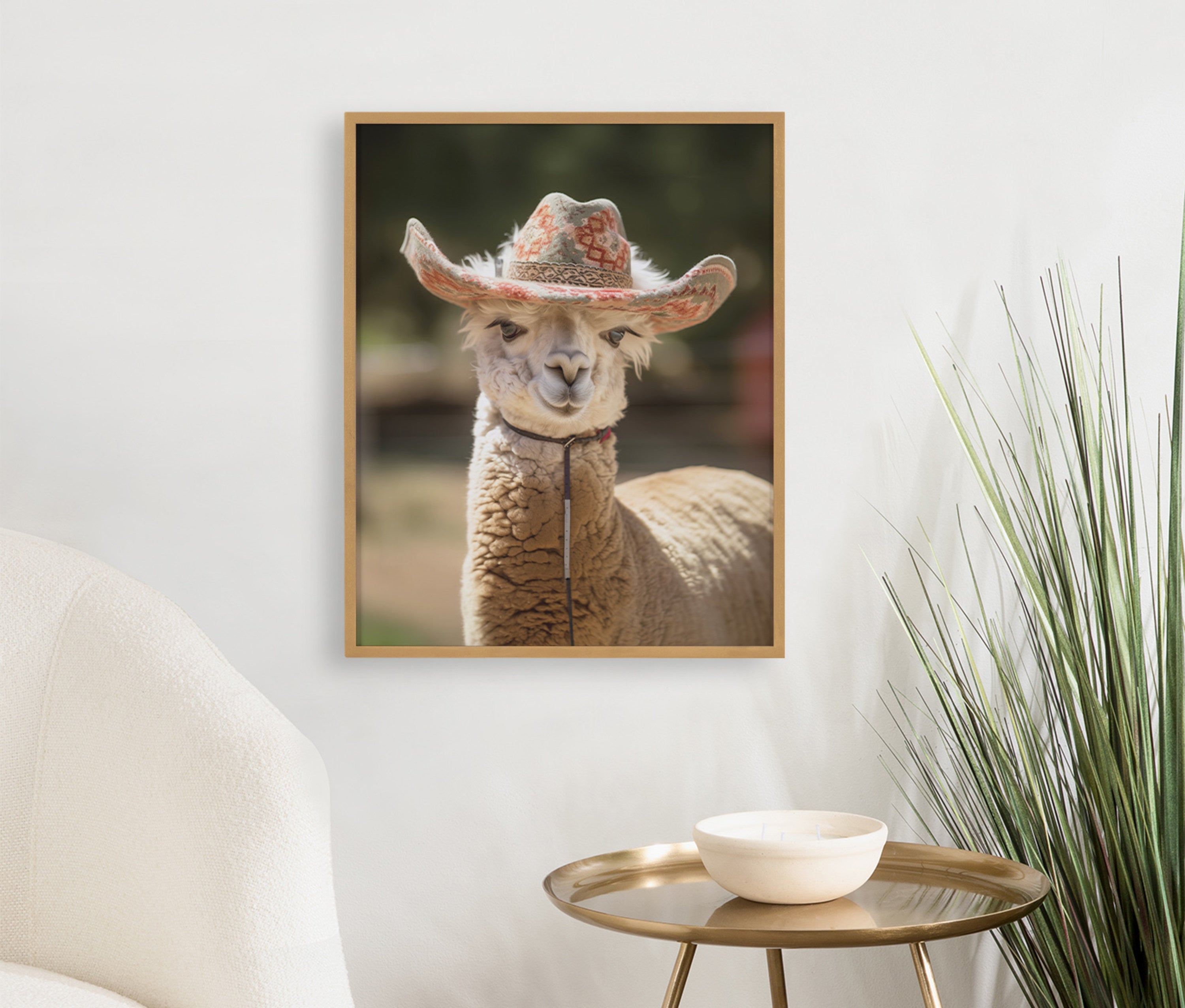 Gallery Boho Llama Alpaca Wearing A Western Cowgirl Hat Print by The Creative Bunch Studio