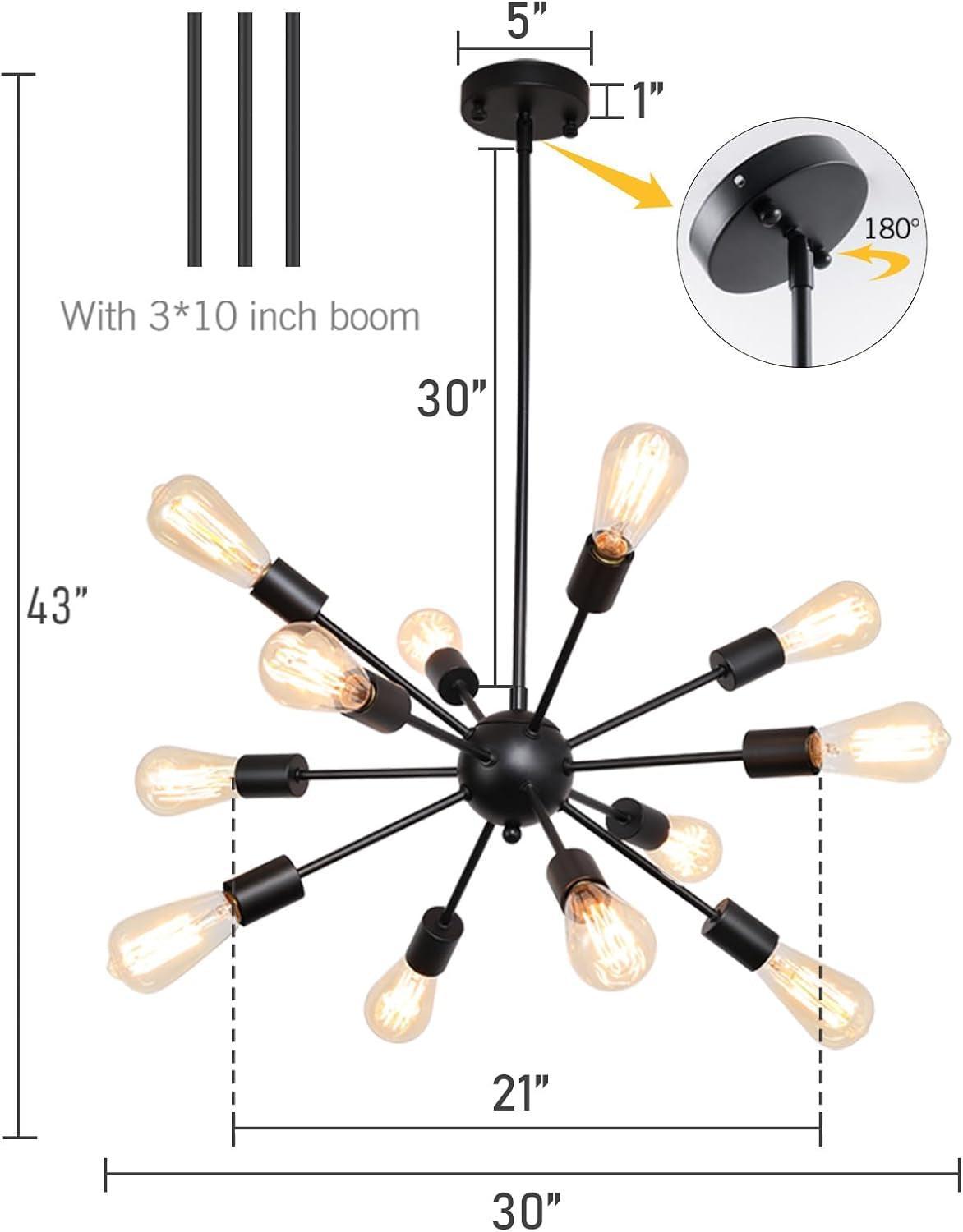 Black 12 Light Sputnik Chandelier Farmhouse Pendant