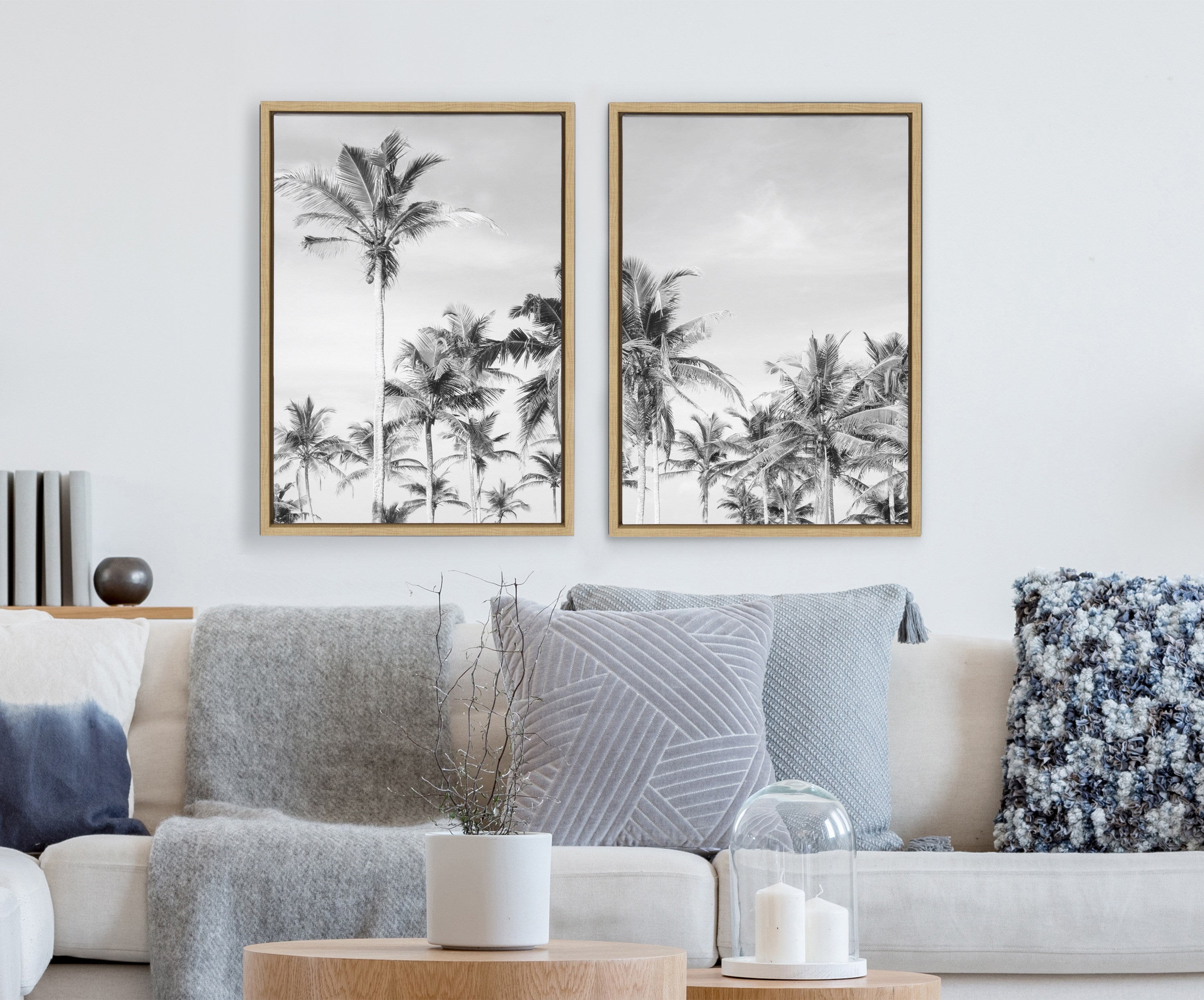 Sylvie Coastal Coconut Palm Tree Beach BW Framed Canvas Set by The Creative Bunch Studio
