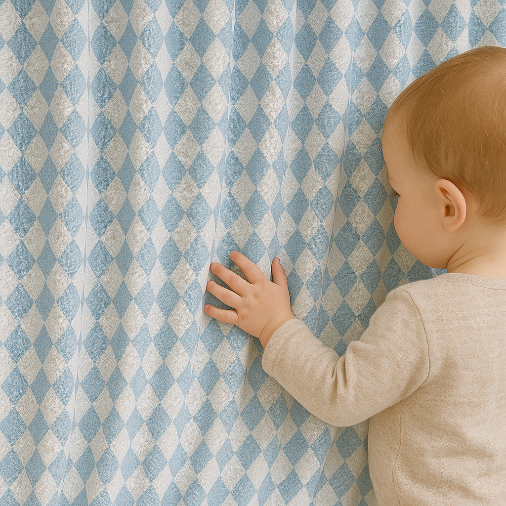 Soft Linen Diamond Pattern Nursery Curtains – Light Filtering or Blackout – Custom Sizes – 4 Heading Styles – Single or Pair-1