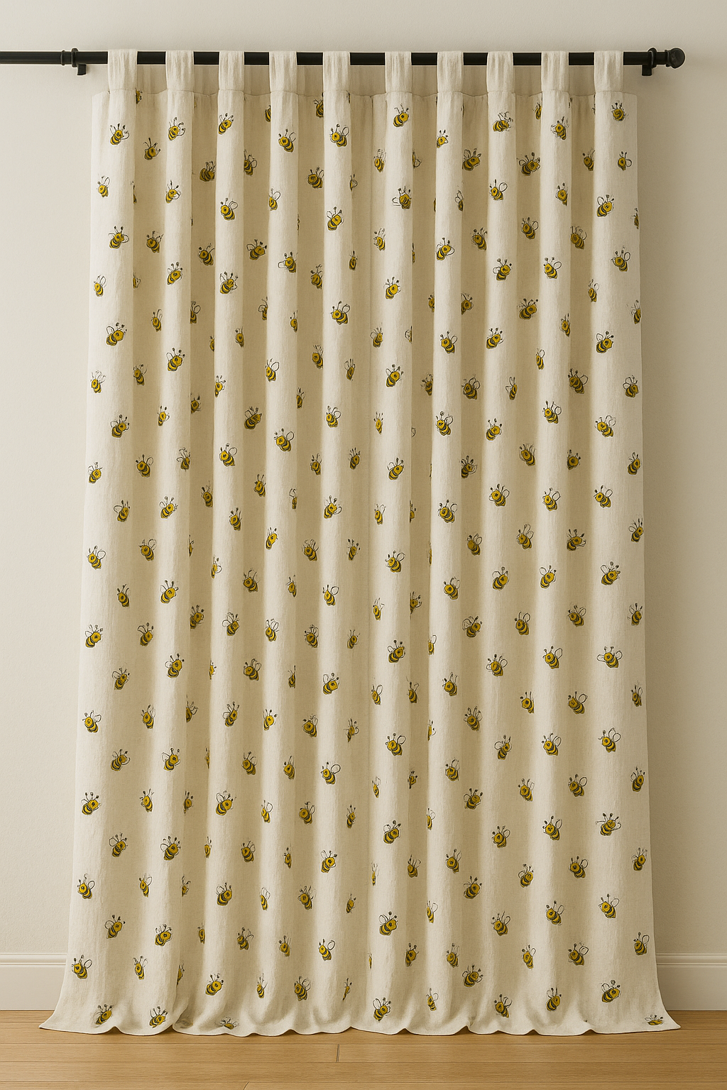 Embroidered Bee Pure Linen Curtain for Kids Room – Custom Size Available – Light Filtering & Blackout Options – Single or Pair – OEKO-TEX Certified-4