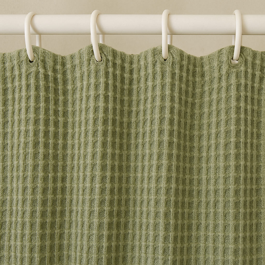 Pure Cotton Sage-Green Waffle Weave Shower Curtain – Extra-Wide & Extra-Long | Custom Sizes | Quick-Dry Bathroom Curtain-1