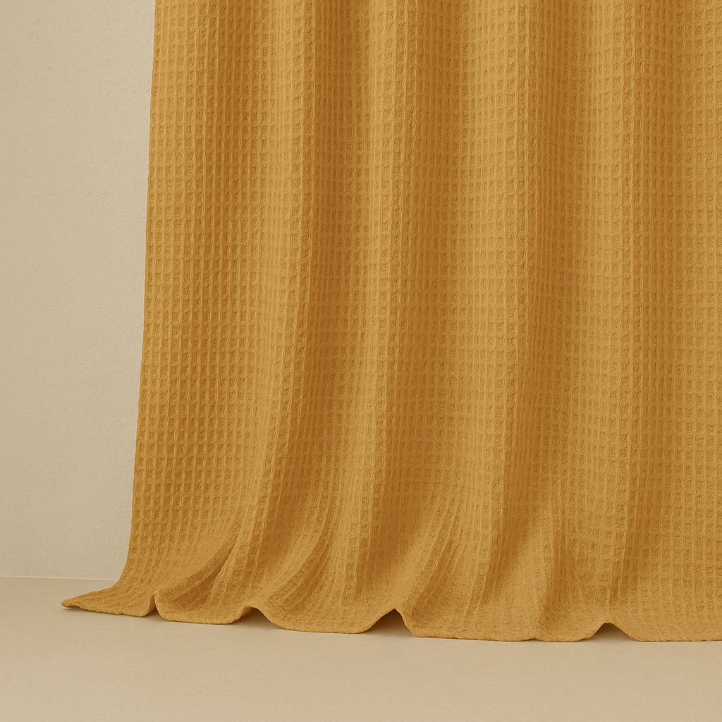 Pure Cotton Waffle Weave Shower Curtain – Extra-Wide & Extra-Long, Custom Size, Honey-Mustard, Quick-Dry Luxury-1