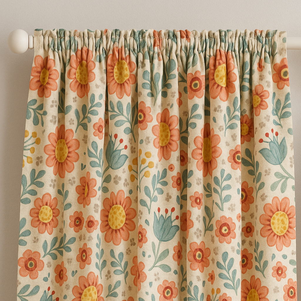Floral Pure Linen Curtains - Custom Made, Extra Wide & Long, Light Filtering or 100% Blackout Lined, Rod Pocket or Hooks | Kids Room & Interior Design-2