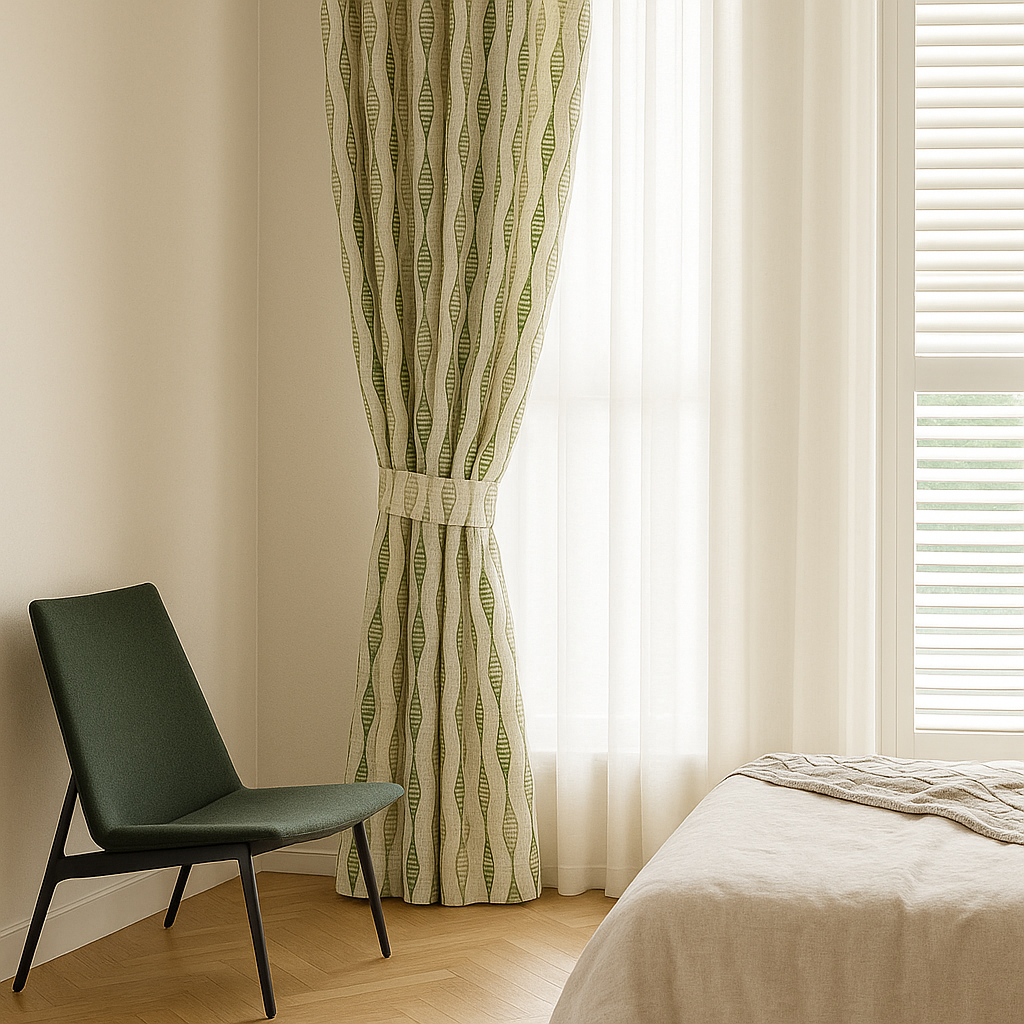 GOTS Spindle-Stripe Embroidered Linen Curtains – Blackout / Sheer-4