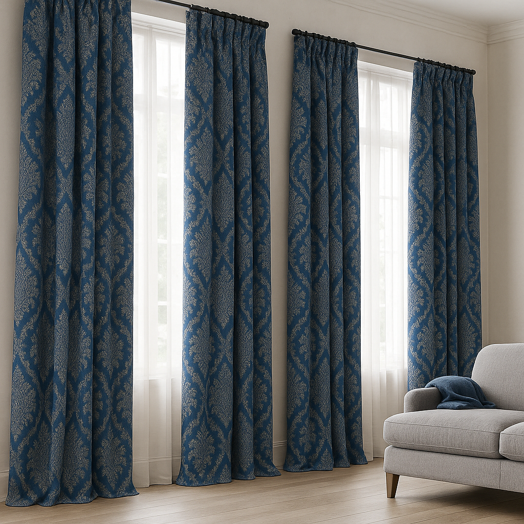 Luxury Linen Jacquard Curtains with Raised Damask Pattern – Custom Sizes, Blackout & Light-Filtering Liners-4