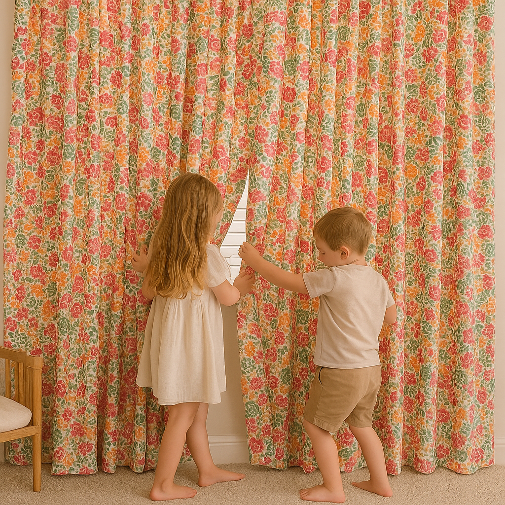 Wildflower Meadow Cotton Curtains – Watercolour Floral Kids Drapes, Light-Filtering or 100 % Blackout | Made-to-Measure-1