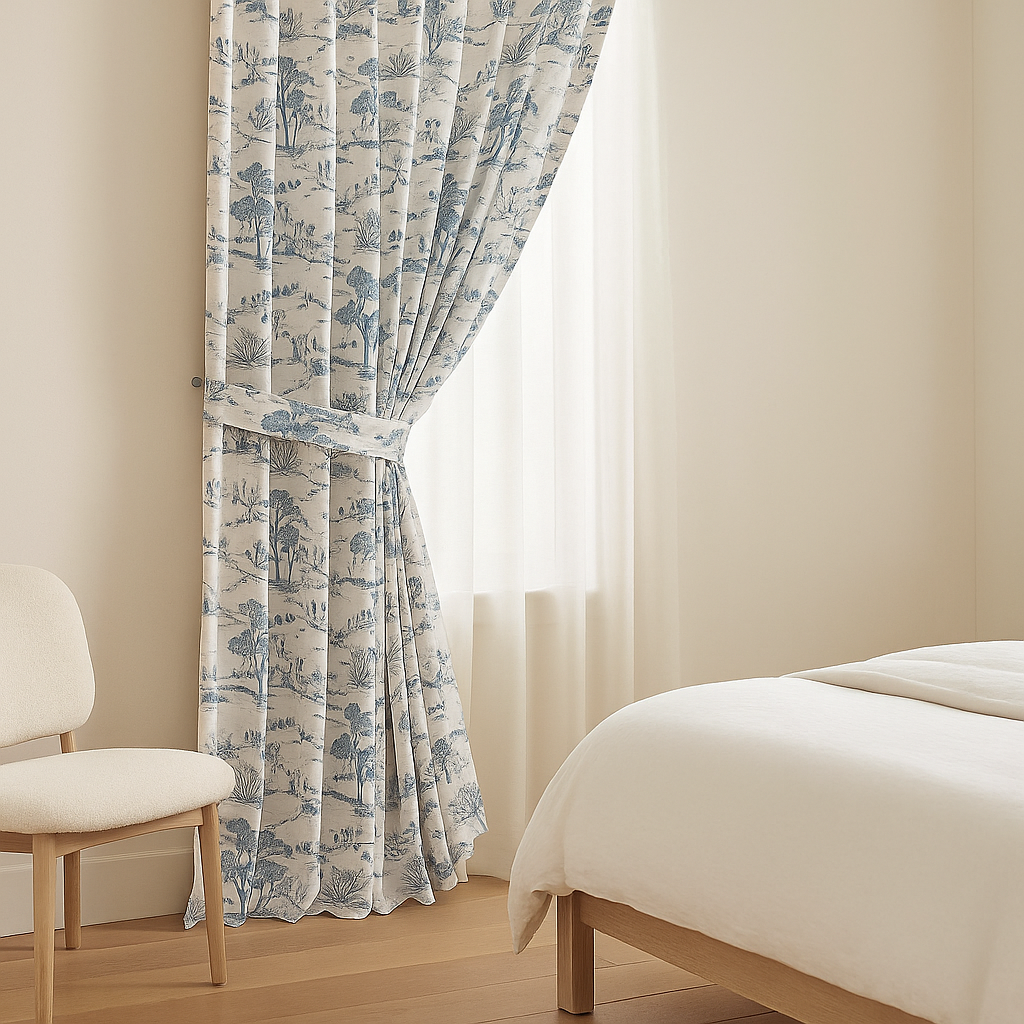 Countryside Toile Pure Linen Curtains – GOTS Certified | Made-to-Measure Light-Filtering or 100 % Blackout | Single Panel or Pair-2