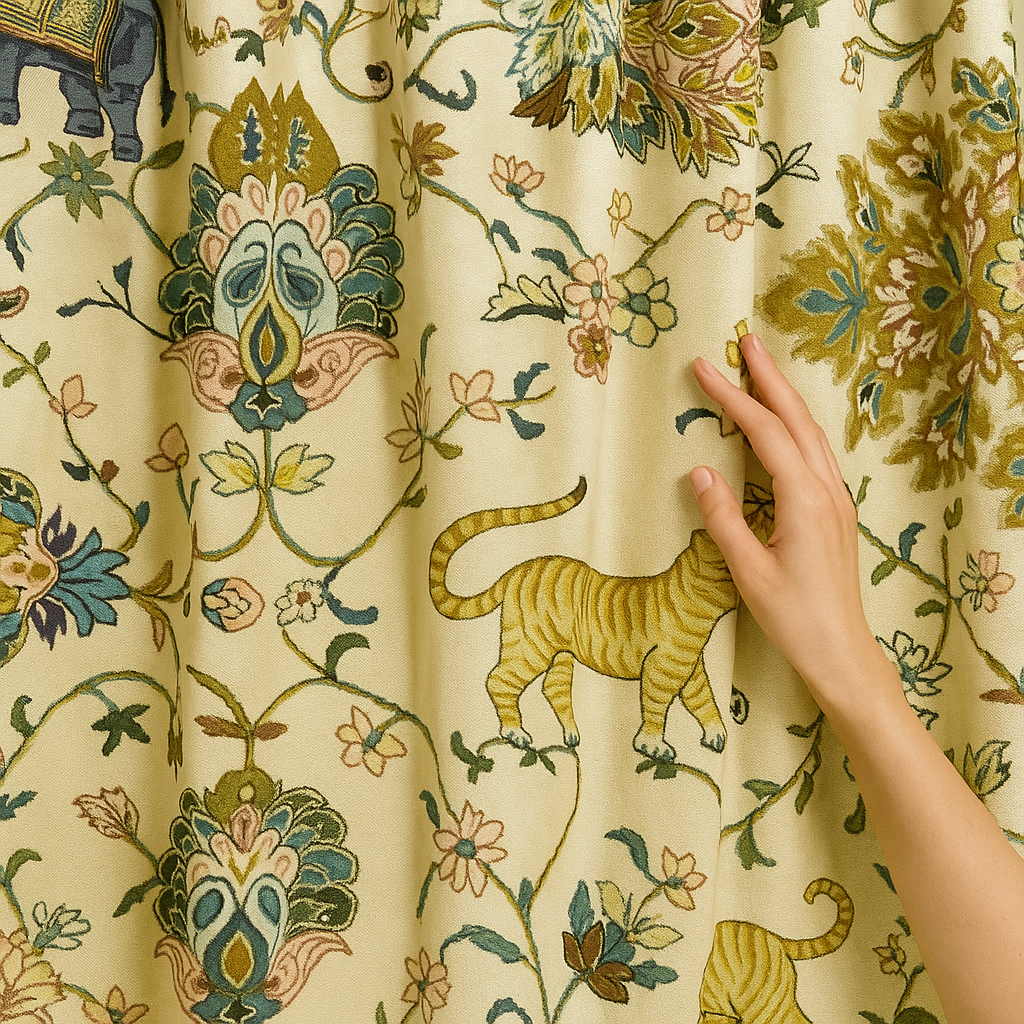 Elephant & Floral Organic Cotton Curtains – Custom Size, Blackout or Cotton Lined, Rod or Track Ready – Set of 2 or Single Panel-3