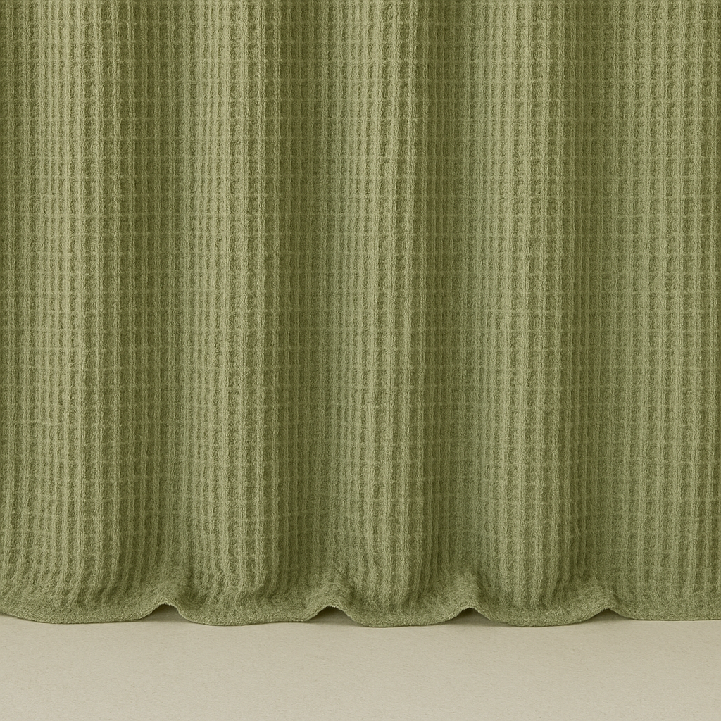 Pure Cotton Sage-Green Waffle Weave Shower Curtain – Extra-Wide & Extra-Long | Custom Sizes | Quick-Dry Bathroom Curtain-2