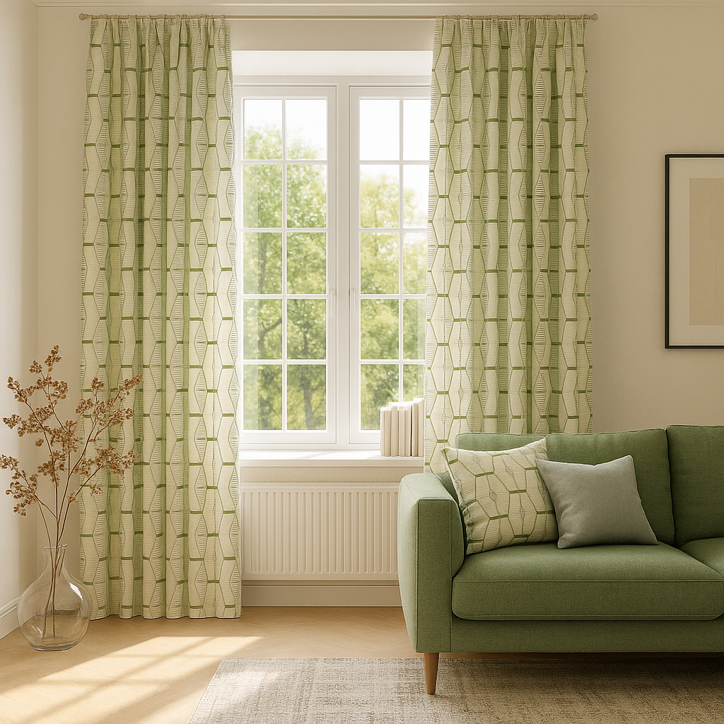 Luxury HexaTrellis Geometric Embroidered GOTS Linen Curtains – Made-to-Measure | Blackout & Light-Filtering-4