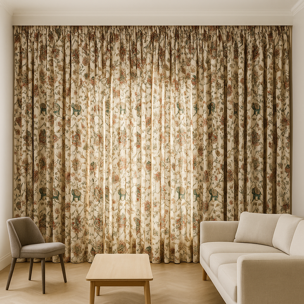 Elephant & Floral Organic Cotton Curtains – Custom Size, Blackout or Cotton Lined, Rod or Track Ready – Set of 2 or Single Panel-1