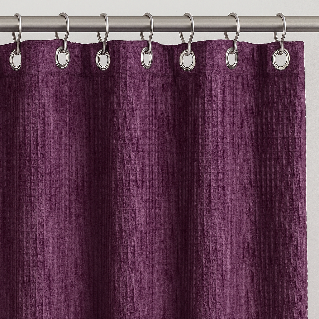 100% Pure Cotton Waffle Weave Shower Curtain – Plum Purple Spa-Style (Customisable Sizes)-2