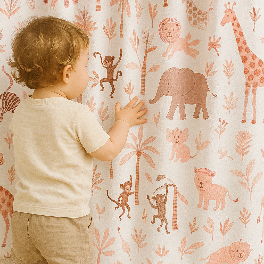 Jungle Safari Linen Nursery Curtains – Soft, Custom Sizes – Light Filtering or Blackout Lining-4