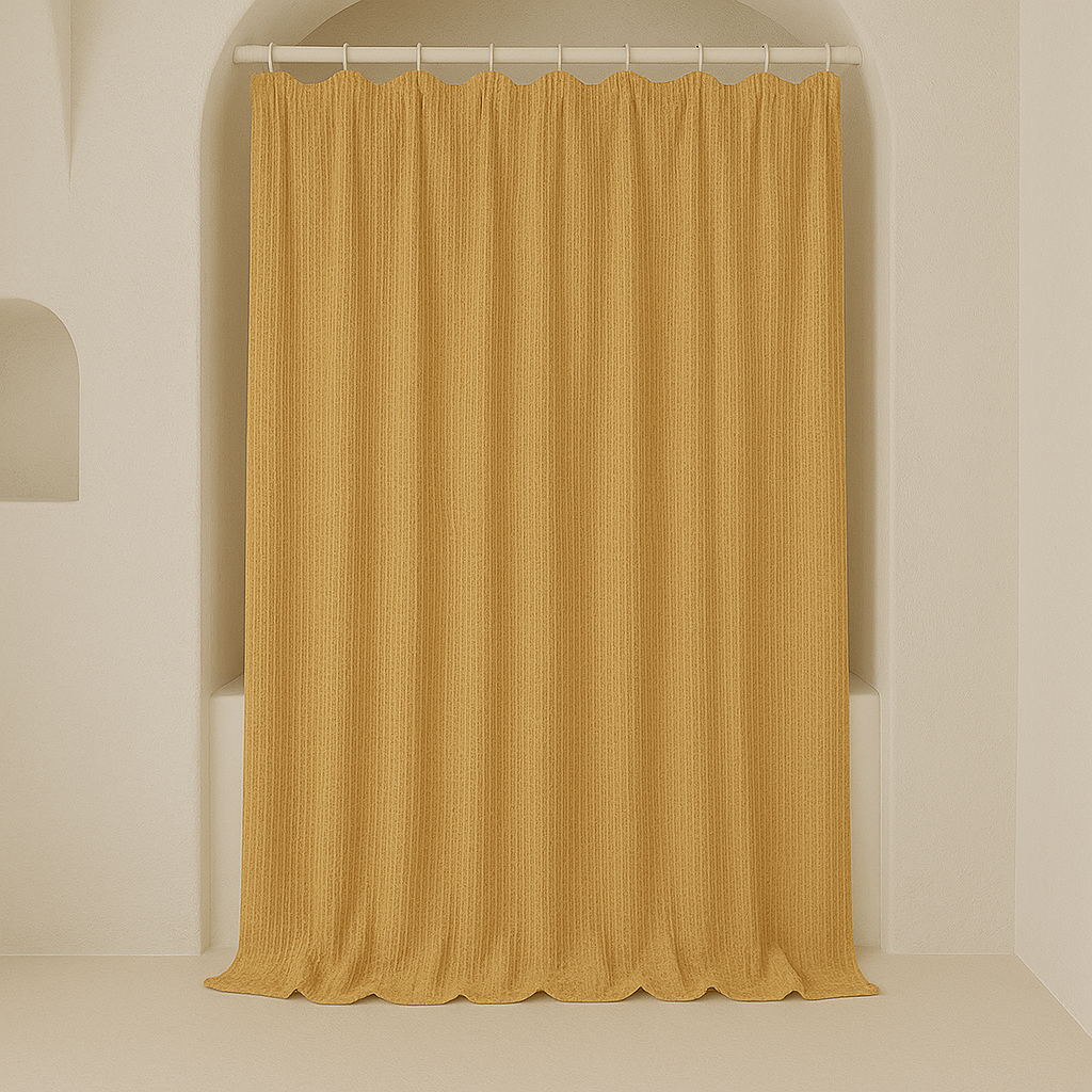 Pure Cotton Waffle Weave Shower Curtain – Extra-Wide & Extra-Long, Custom Size, Honey-Mustard, Quick-Dry Luxury-0