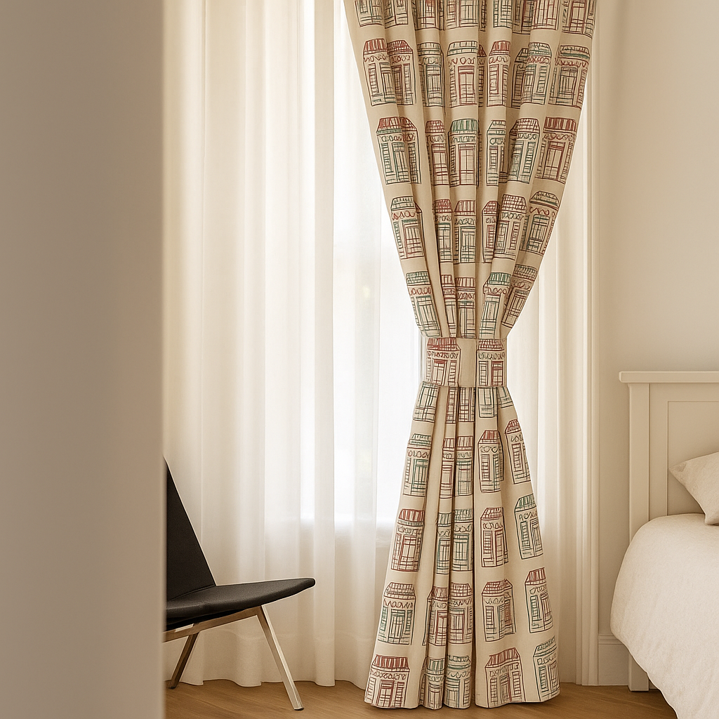 Sweet Shop Street Cotton Kids Curtains – Sketch Shopfront Print Drapes, Light-Filtering or 100 % Blackout | Made to Measure-3