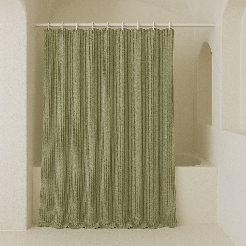 Pure Cotton Sage-Green Waffle Weave Shower Curtain – Extra-Wide & Extra-Long | Custom Sizes | Quick-Dry Bathroom Curtain-3