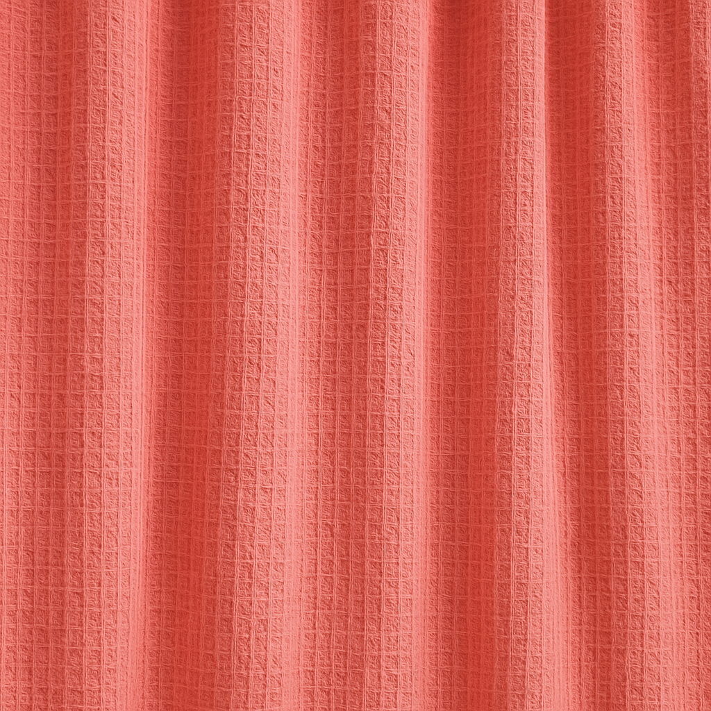 Coral-Pink Pure Cotton Waffle-Weave Shower Curtain – Extra-Wide, Extra-Tall & Made-to-Measure | Machine-Washable Bathroom Curtain-1