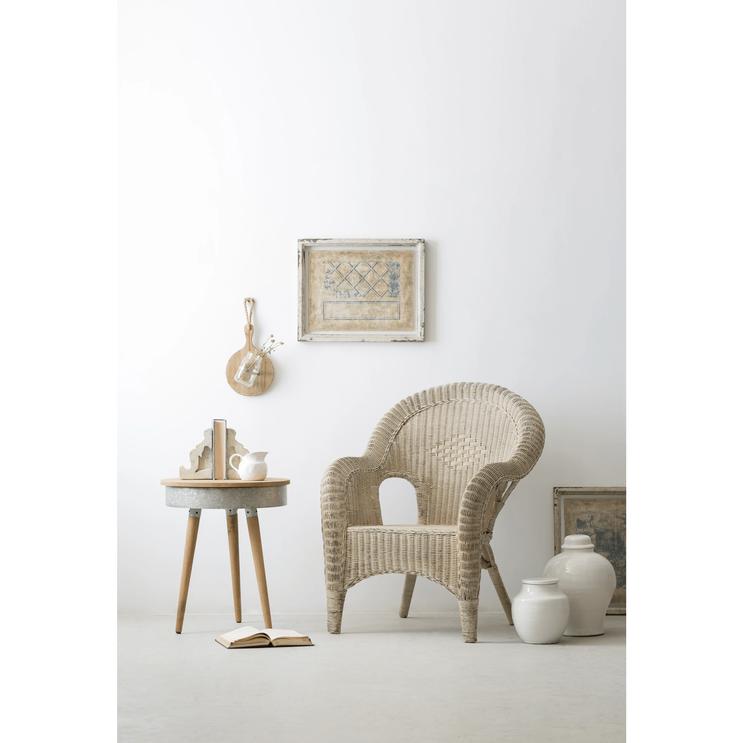 Terracotta Cachepot Jar in White Glaze, Tall