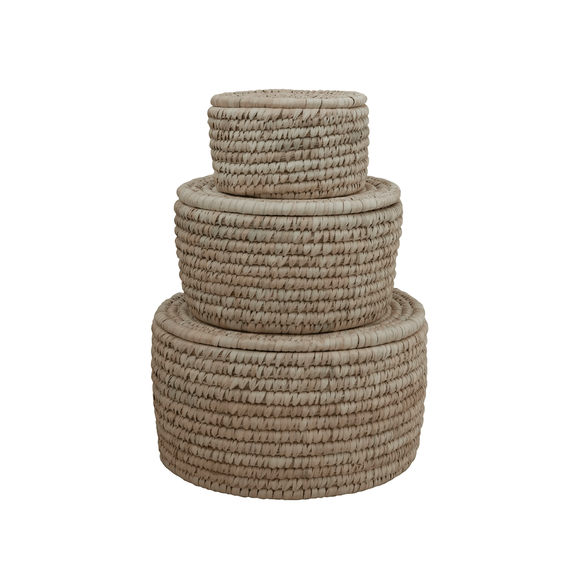 Hand-Woven Storage Baskets with Lids, Set of 3