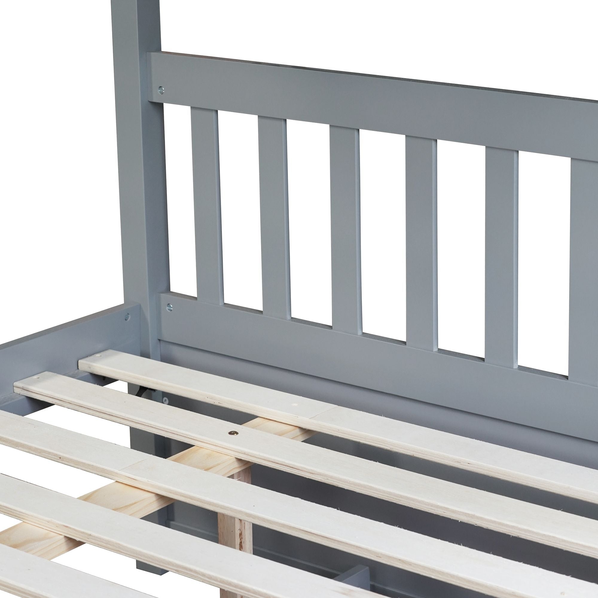 Flexible Full Over Full Wood Bunk Bed with Twin Trundle and Ladder, Grey | Just Better Bunk Beds